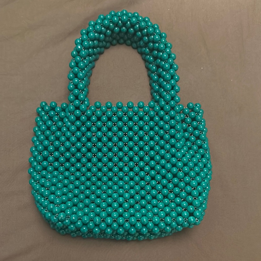 Anthropologie Blue Mini Beaded Bag Retro-Inspired